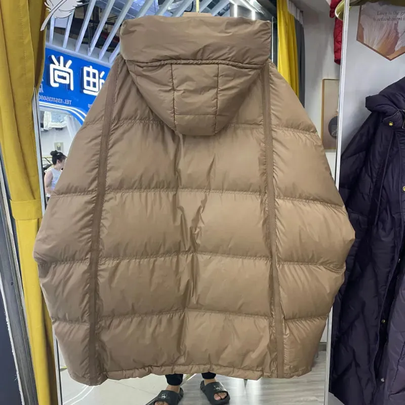 2023 New Down Jacket Women's Medium Long Hooded Large Loose Korean Thickened White Duck Down Winter Coat Down Jacket Women