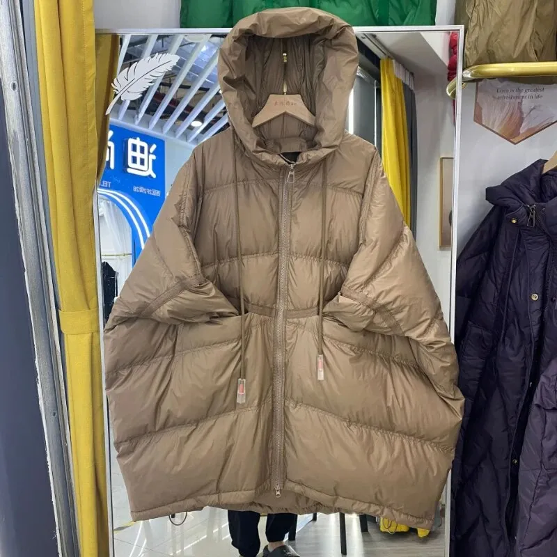 2023 New Down Jacket Women's Medium Long Hooded Large Loose Korean Thickened White Duck Down Winter Coat Down Jacket Women