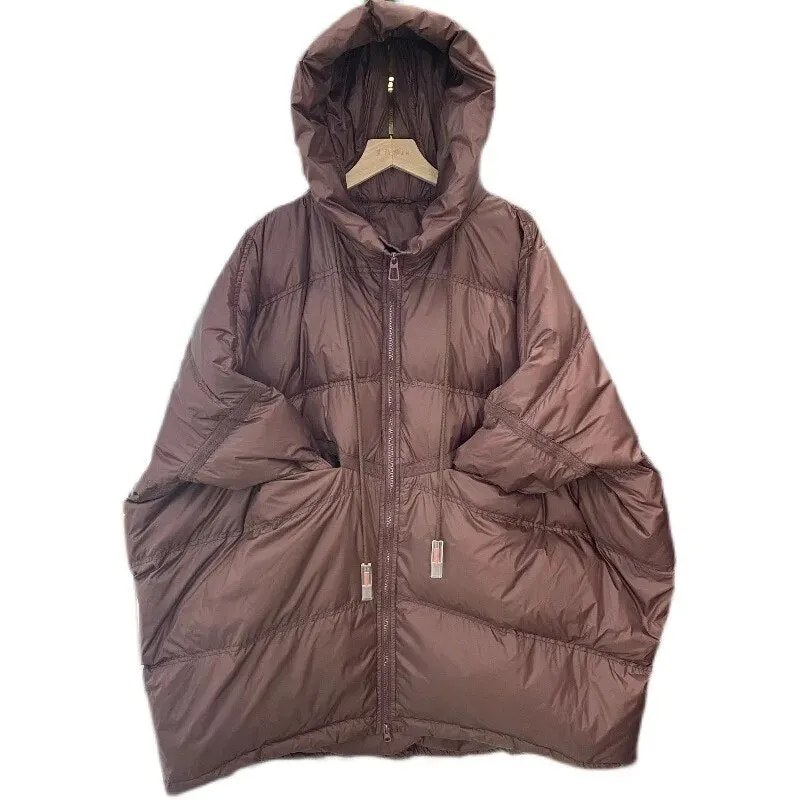 2023 New Down Jacket Women's Medium Long Hooded Large Loose Korean Thickened White Duck Down Winter Coat Down Jacket Women