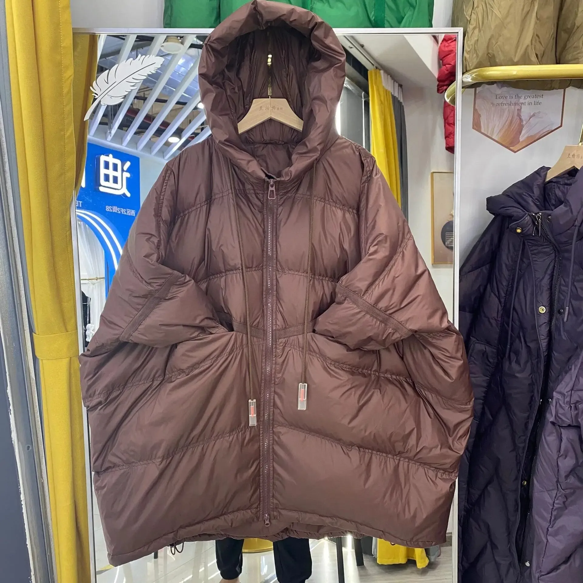 2023 New Down Jacket Women's Medium Long Hooded Large Loose Korean Thickened White Duck Down Winter Coat Down Jacket Women