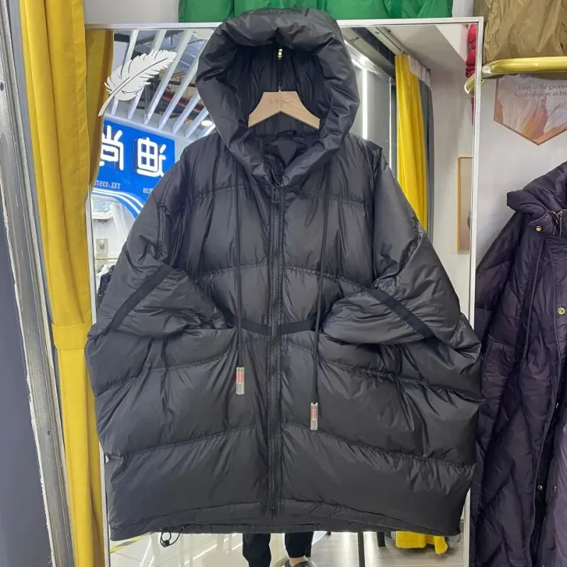 2023 New Down Jacket Women's Medium Long Hooded Large Loose Korean Thickened White Duck Down Winter Coat Down Jacket Women