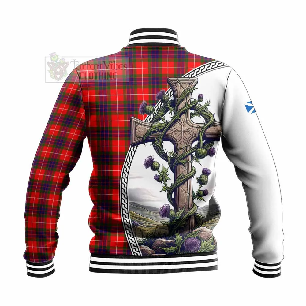 Abernethy Tartan Baseball Jacket with Family Crest and St. Andrew's Cross Accented by Thistle Vines
