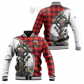 Abernethy Tartan Baseball Jacket with Family Crest and St. Andrew's Cross Accented by Thistle Vines