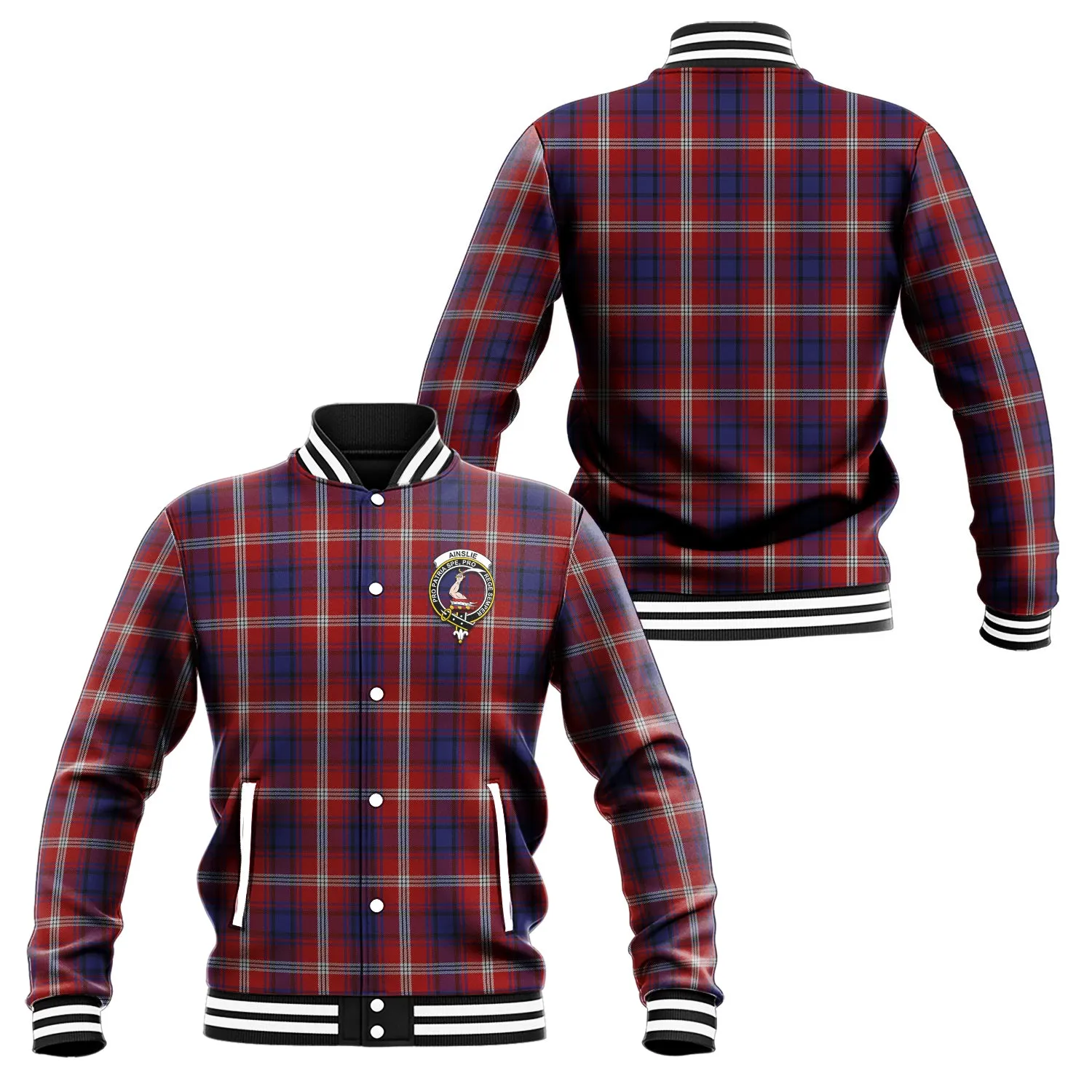 Ainslie Tartan Baseball Jacket with Family Crest