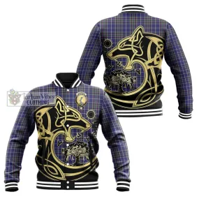 Alexander of Menstry Tartan Baseball Jacket with Family Crest Celtic Wolf Style