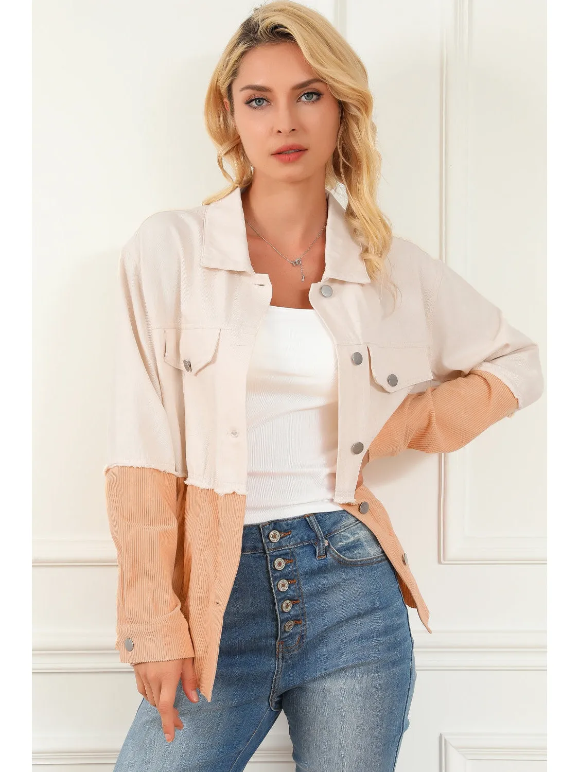 NicholesGifts Women Contrast Button Down Collared Jacket