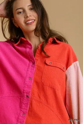 Umgee Corduroy Colorblock Button Down Jacket
